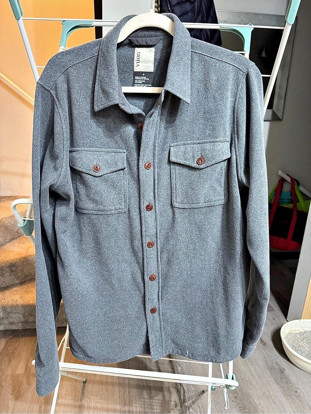 Vuori Aspen Fleece Shirt Jacket Gray Button Down Shirt
